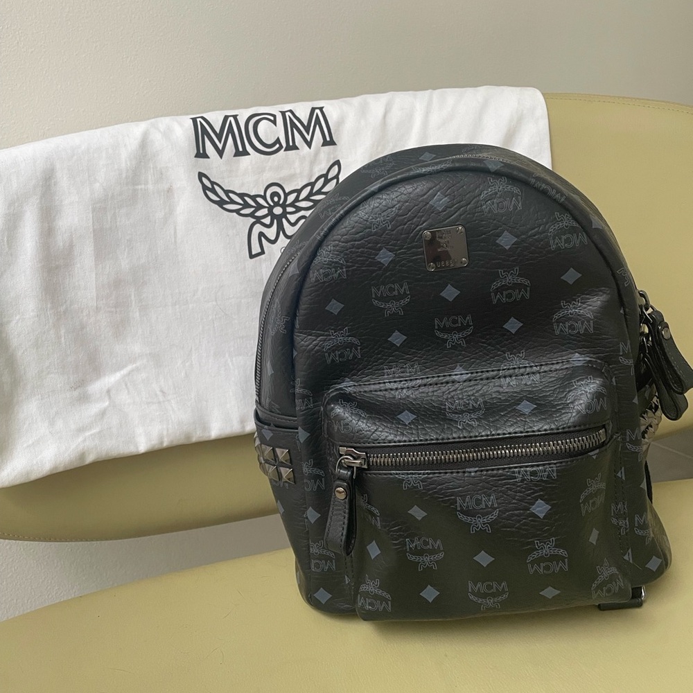 MCM Black Studded Logo Visetos Backpack